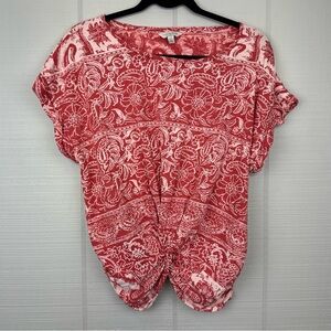 Lucky Brand Floral Printed Short Sleeve T-shirt Top Twist Knot Waist Size L